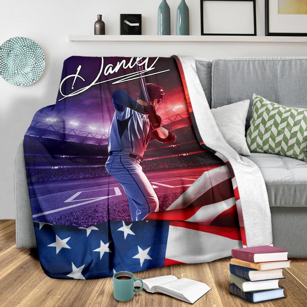 litzzy Personalized Baseball Field Flag Fleece Blanket - Tlnh3011202 Quilt Blanket   