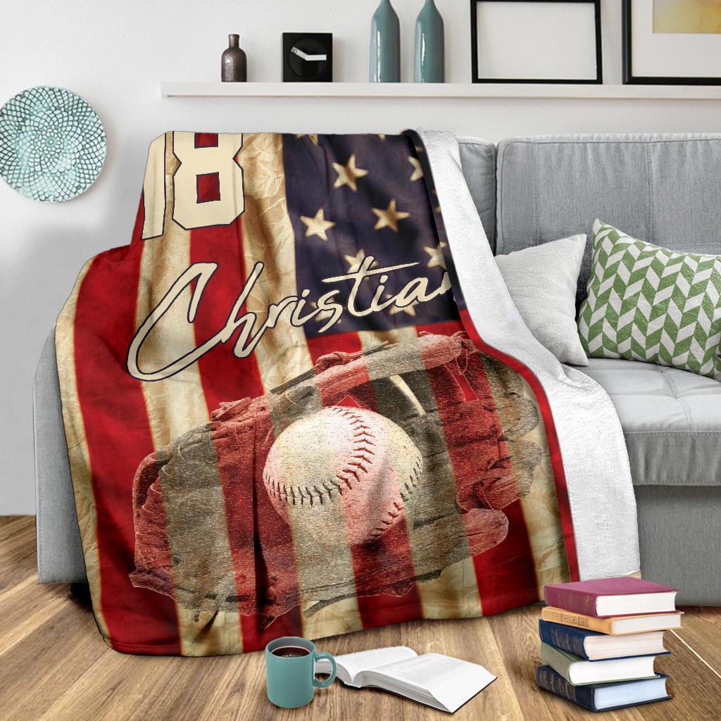 litzzy Personalized Baseball Glove American Flag - Tlnh06101201 Quilt Blanket   
