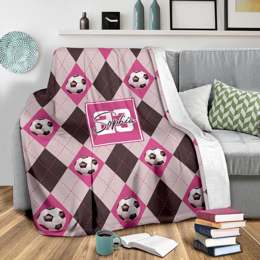 litzzy Personalized Soccer Argyle Pattern Fleece Blanket - Tlno2311201 Quilt Blanket   