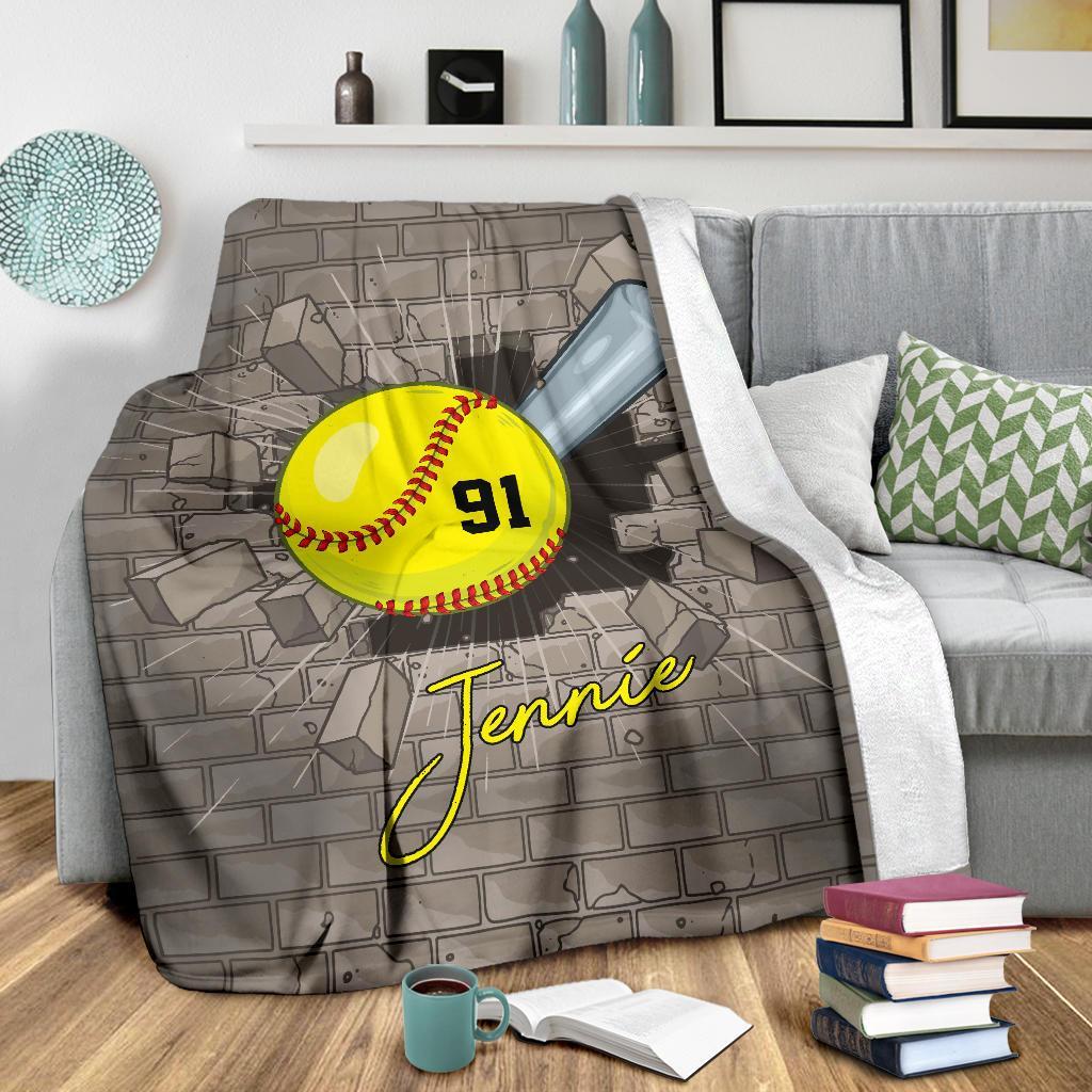 litzzy Personalized Softball Crack Wall Fleece Blanket - Lath0211204 Quilt Blanket   