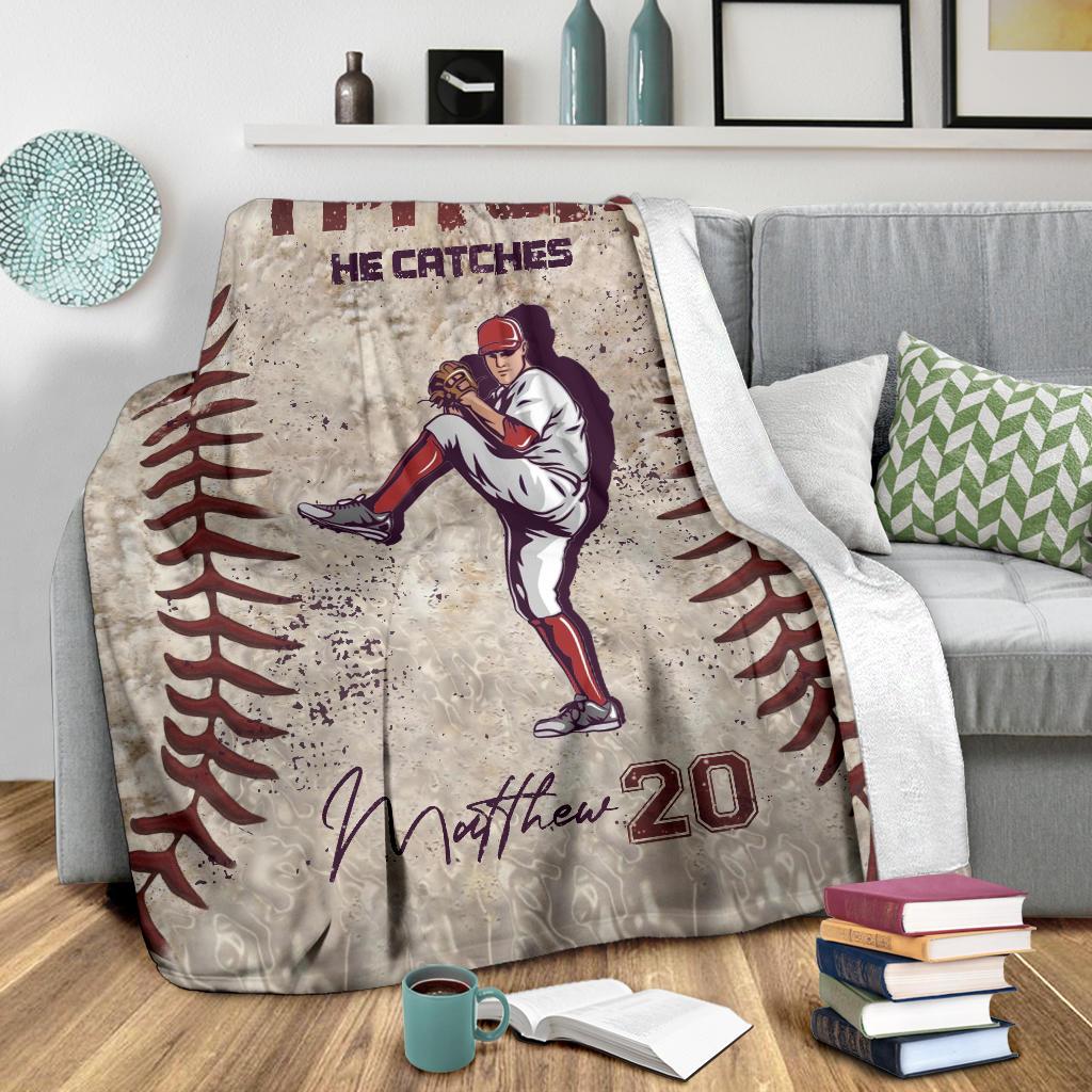 litzzy Personalized Pitcher Catcher Baseball Fleece Blanket - Lath1611203 Quilt Blanket   