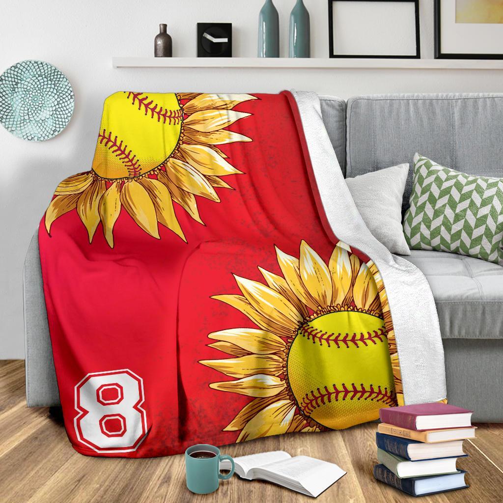 litzzy Personalized Softball Sunflower Fleece Blanket - Laci2411202 Quilt Blanket   