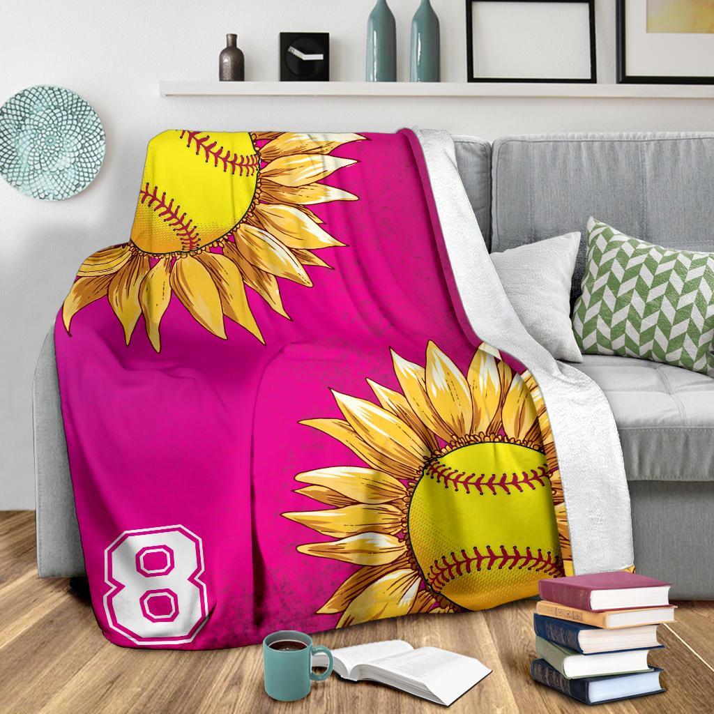 litzzy Personalized Softball Sunflower Fleece Blanket - Laci2411202 Quilt Blanket   