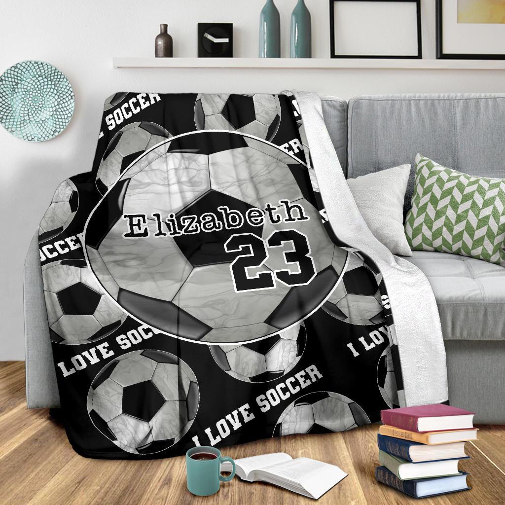 litzzy Personalized I Love Soccer Fleece Blanket - Ty0911206Ki Quilt Blanket   