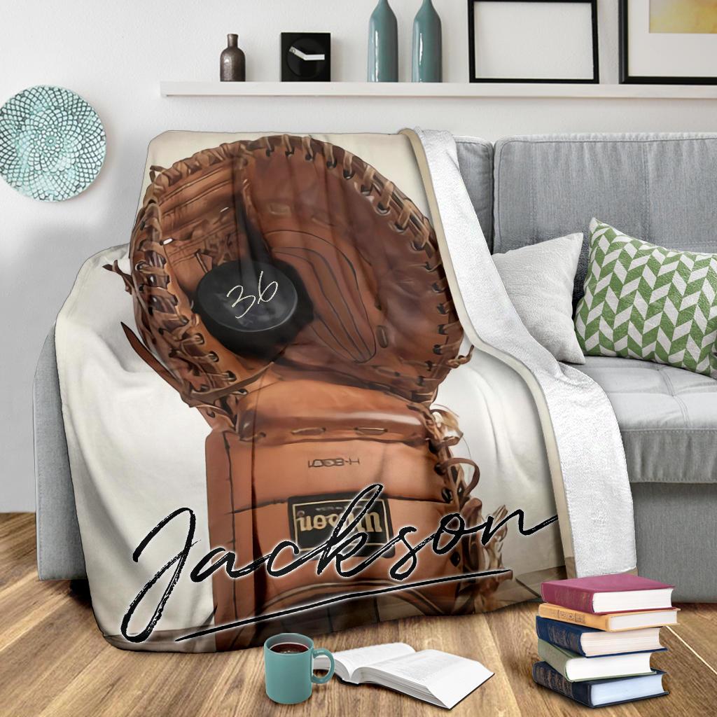 litzzy Personalized Hockey Glove Wood Fleece Blanket - Laci1611203 Quilt Blanket   