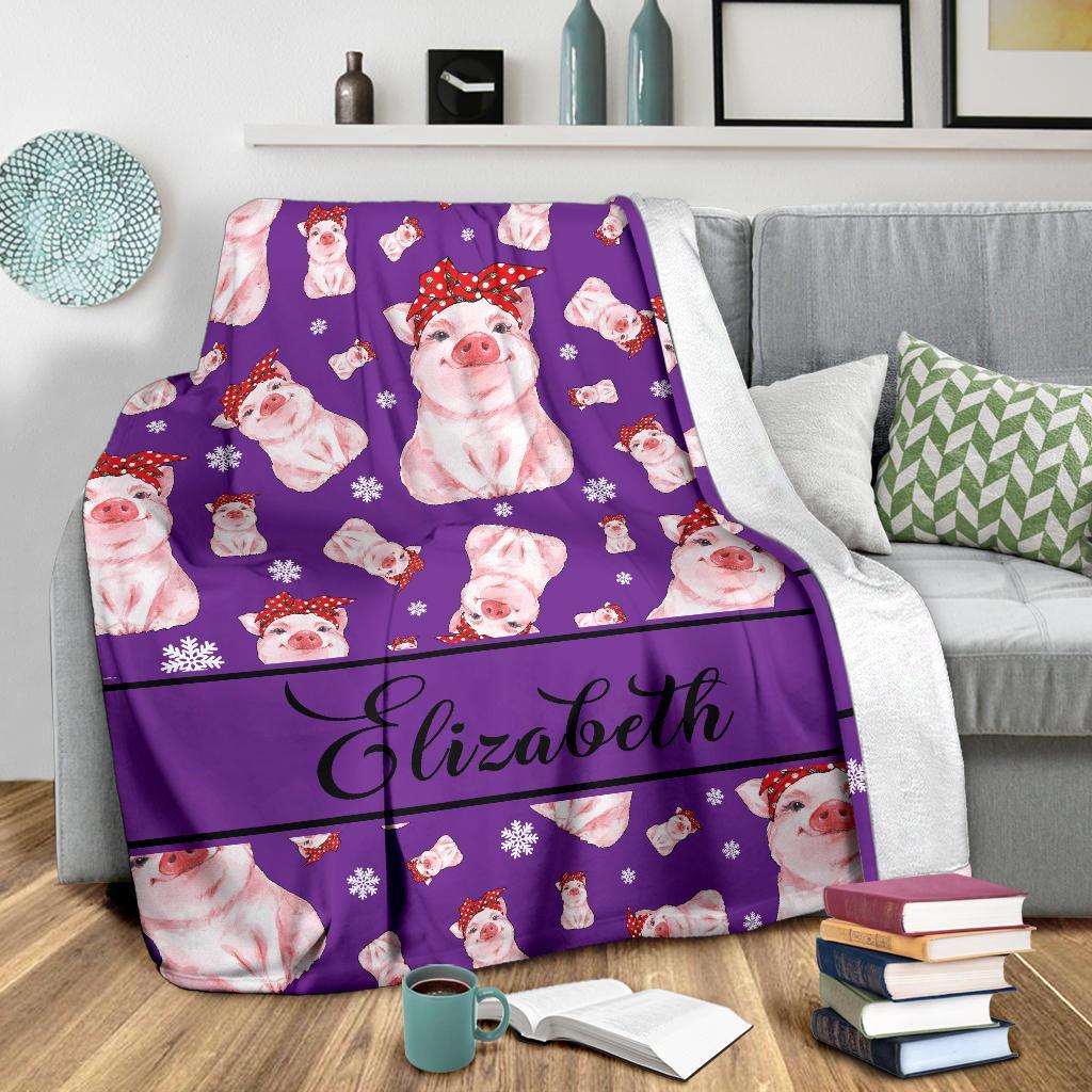 litzzy Personalized Pigs Fleece Blanket - Tlnb1811201 Quilt Blanket PURPLE 60 X 80 