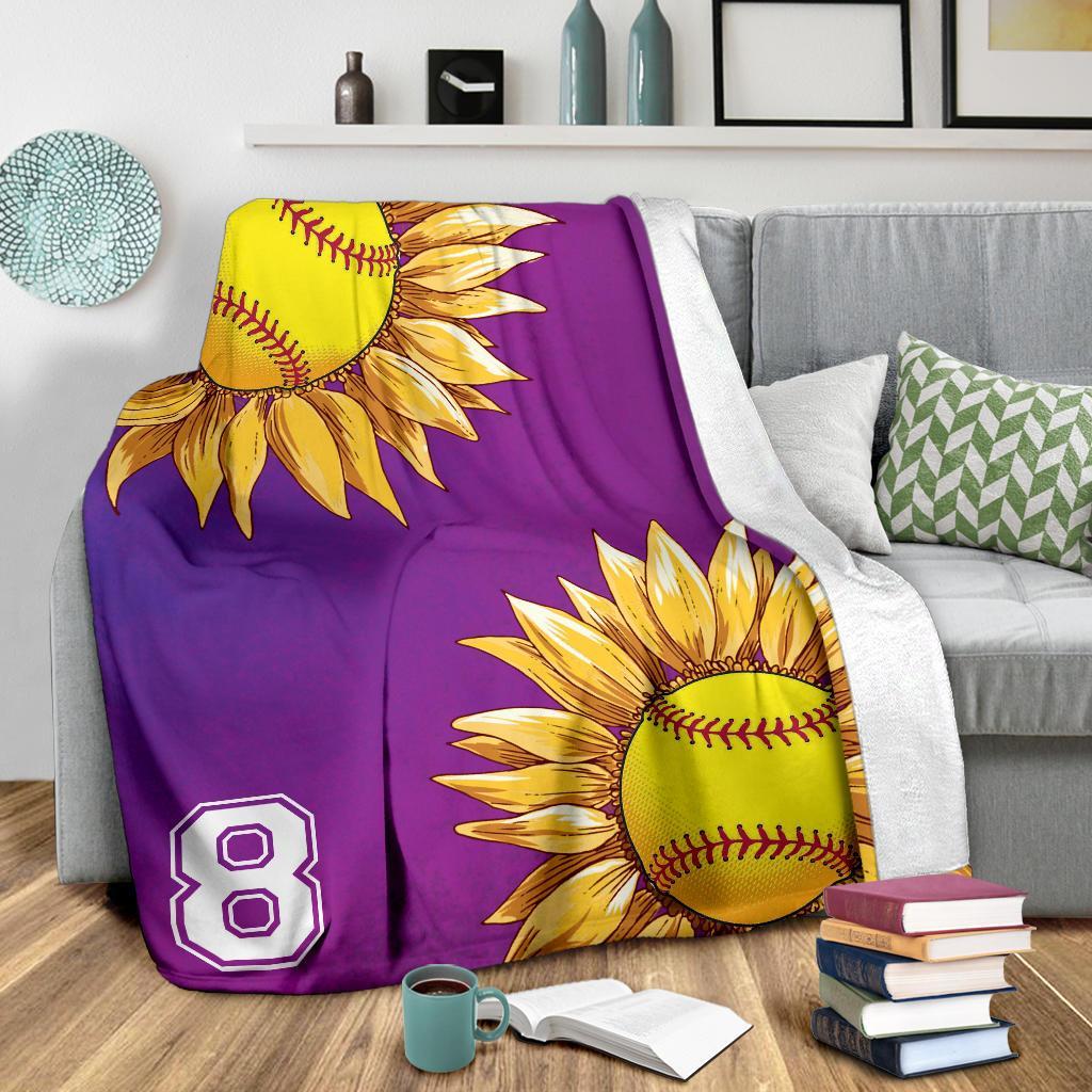 litzzy Personalized Softball Sunflower Fleece Blanket - Laci2411202 Quilt Blanket   