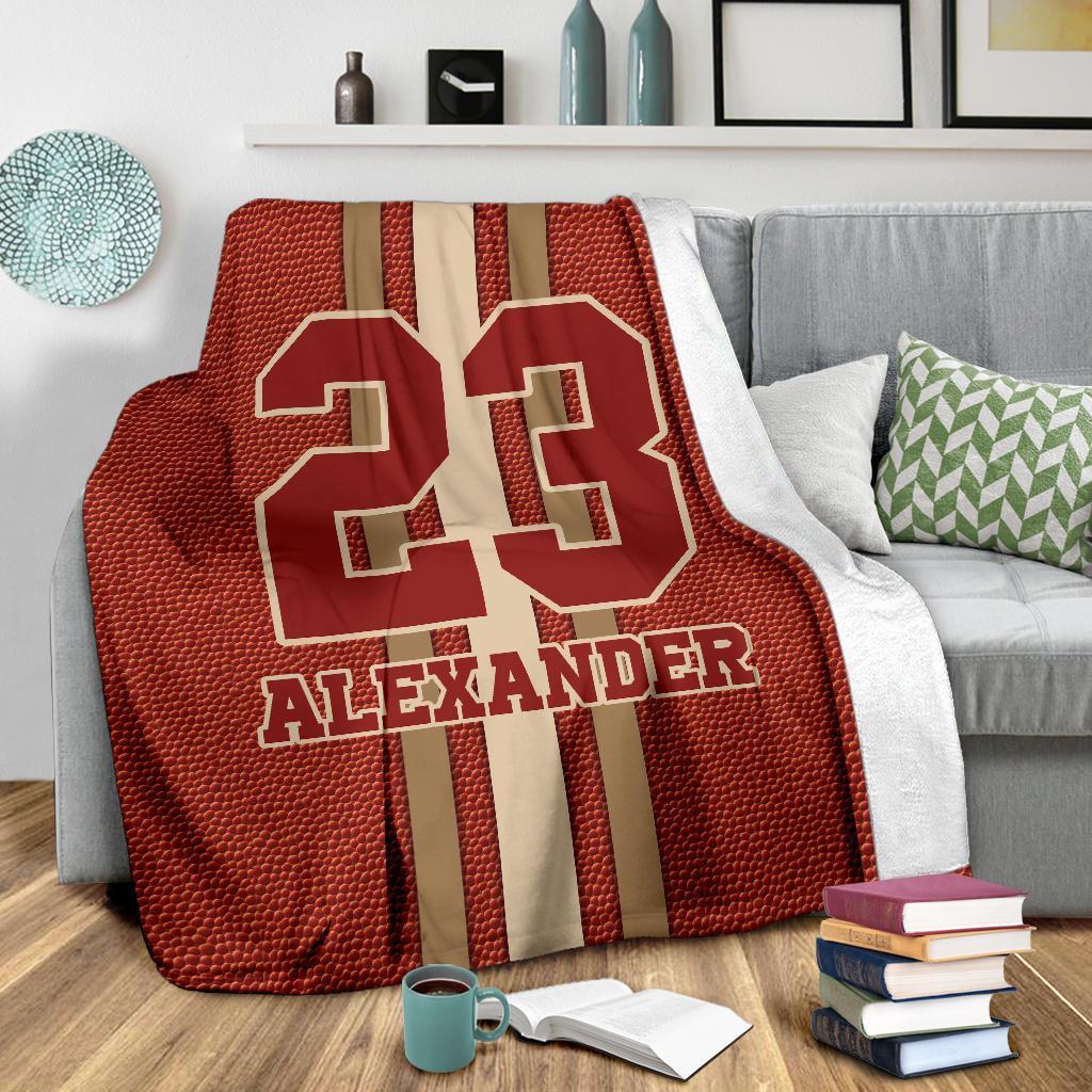 litzzy Personalized Football Leather Fleece Blanket - Tlty2811201 Quilt Blanket   