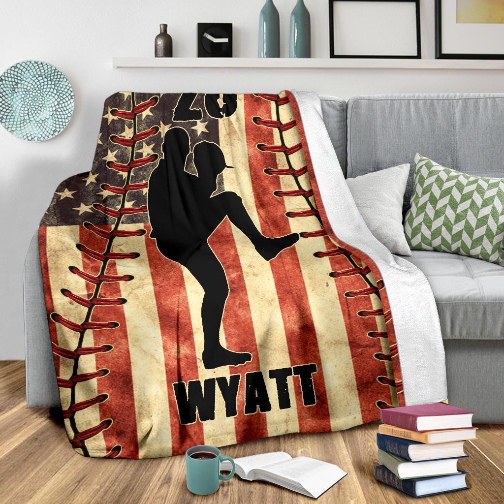 litzzy Personalized Baseball Player American Flag Fleece Blanket - Nh1811201 Quilt Blanket PITCHER 50 X 60 