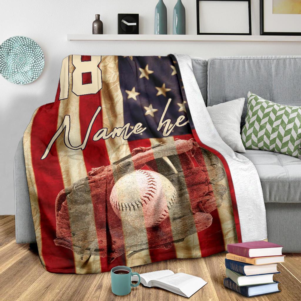 litzzy Personalized Baseball Glove American Flag - Tlnh06101201 Quilt Blanket   