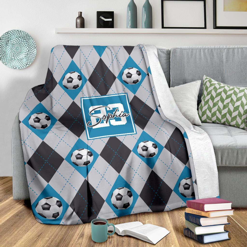 litzzy Personalized Soccer Argyle Pattern Fleece Blanket - Tlno2311201 Quilt Blanket   