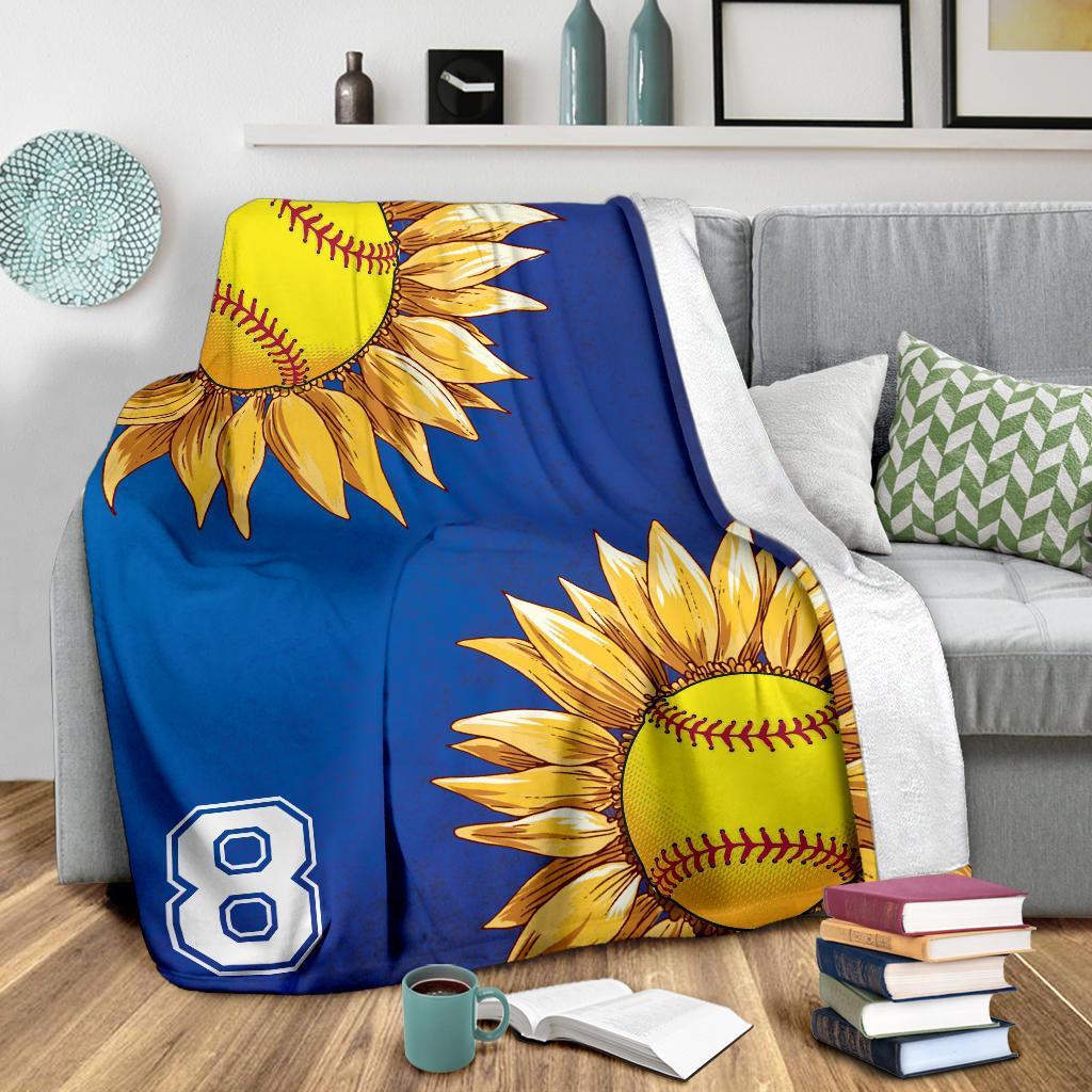 litzzy Personalized Softball Sunflower Fleece Blanket - Laci2411202 Quilt Blanket   