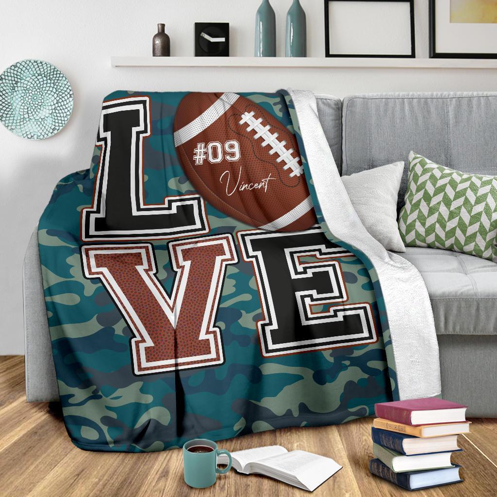 litzzy Personalized Love Football Fleece Blanket - Lath2411204 Quilt Blanket BLUE 50 X 60 
