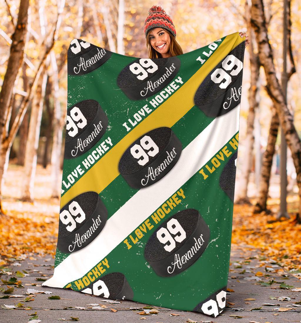 litzzy Personalized I Love Hockey Fleece Blanket - Latg1911202 Quilt Blanket   