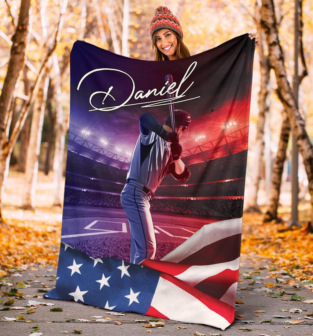 litzzy Personalized Baseball Field Flag Fleece Blanket - Tlnh3011202 Quilt Blanket   