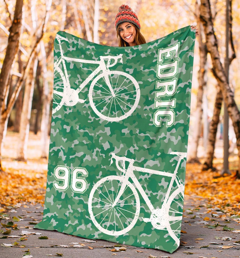 litzzy Personalized Cycling Camo Fleece Blanket - Lath1911203 Quilt Blanket   