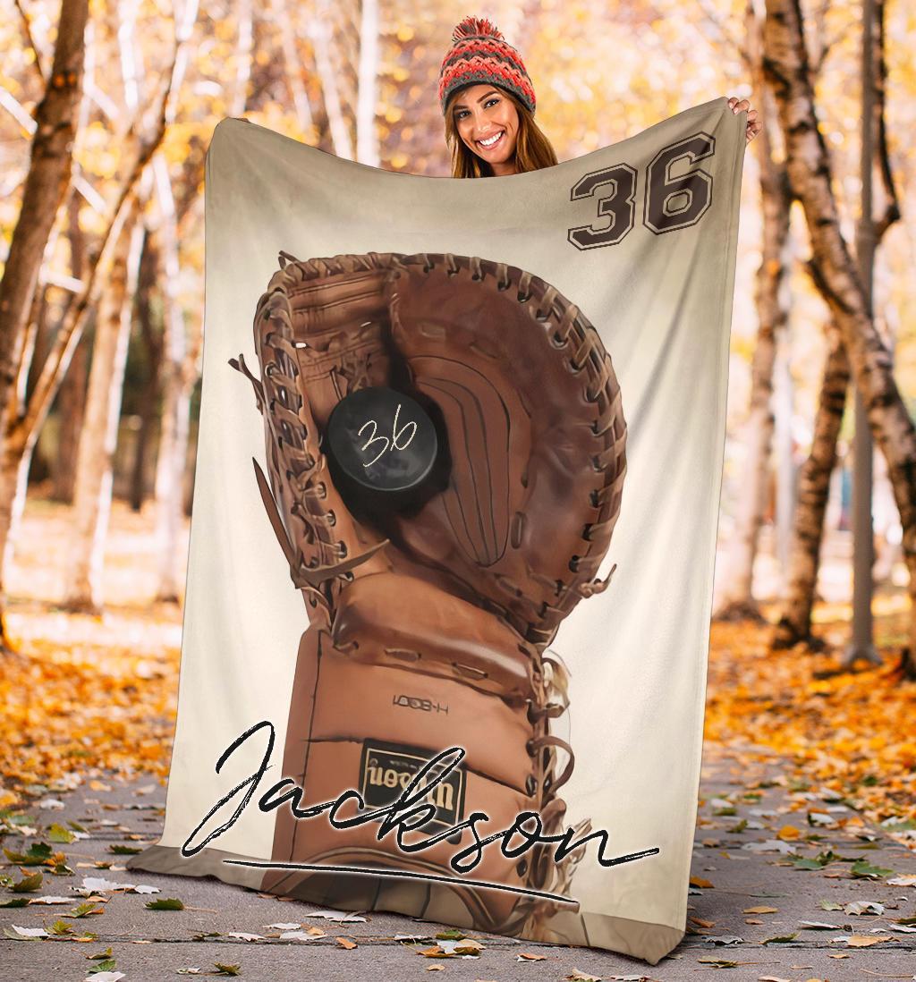 litzzy Personalized Hockey Glove Wood Fleece Blanket - Laci1611203 Quilt Blanket   