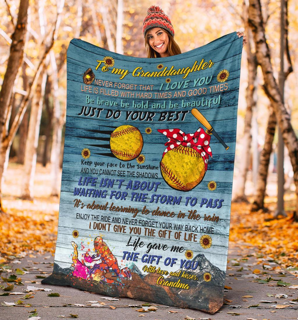 litzzy Softball - To My Granddaughter Fleece Blanket - Nh050820Ki Quilt Blanket   