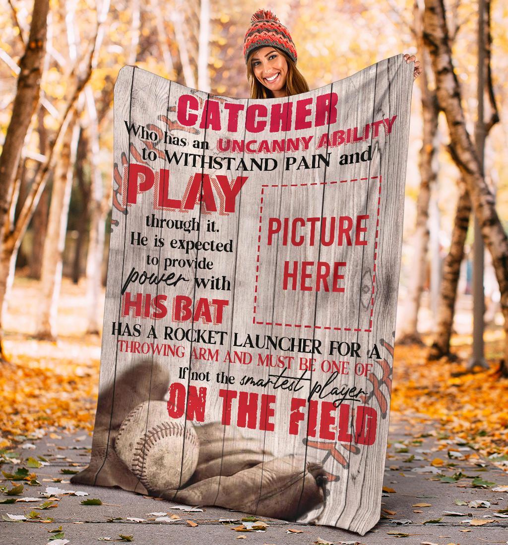 litzzy Personalized Baseball Catcher On The Field Fleece Blanket - Tlnh0312202 Quilt Blanket   