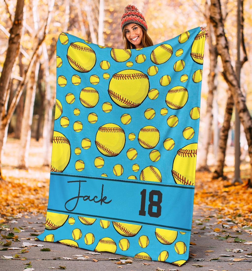 litzzy Personalized Softball Balls Fleece Blanket - Tltm1411201 Quilt Blanket   