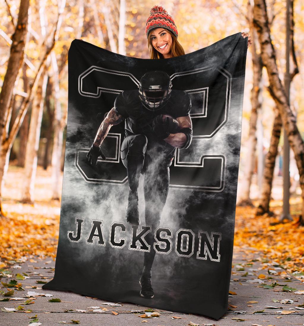 litzzy Personalized Football Player Smoke Fleece Blanket - Tlno1911201 Quilt Blanket   