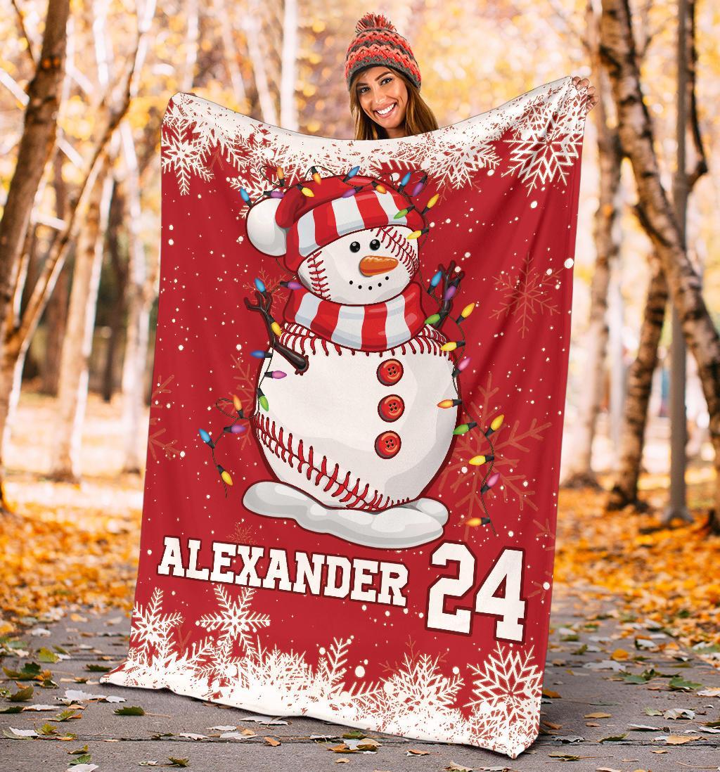 litzzy Personalized Snowman Baseball Fleece Blanket - Tlty1811201 Quilt Blanket   