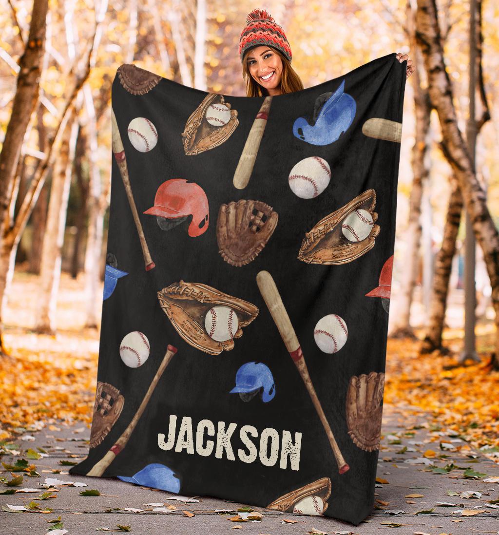 litzzy Personalized Baseball Watercolor Pattern Fleece Blanket - Nh1411201 Quilt Blanket   