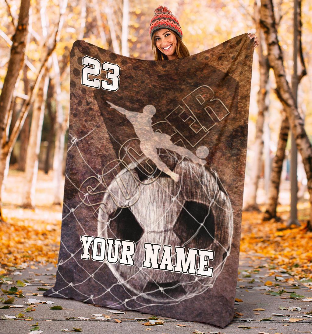 litzzy Personalized Soccer Player Kicking Ball Fleece Blanket - Tlnb03112201 Quilt Blanket   