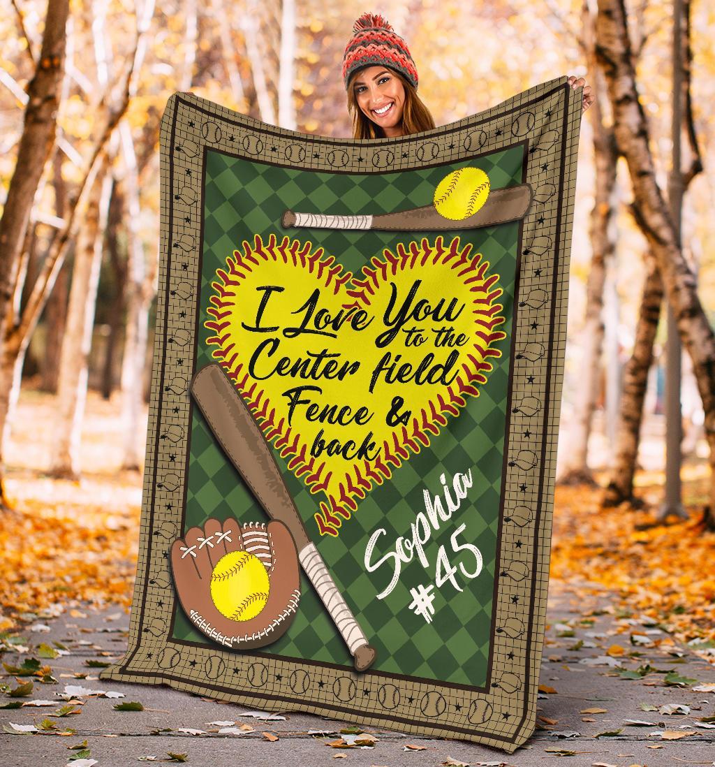 litzzy Personalized Sb I Love You To The Centerfield And Back Fleece Blanket - Tlno1411201Ki Quilt Blanket   
