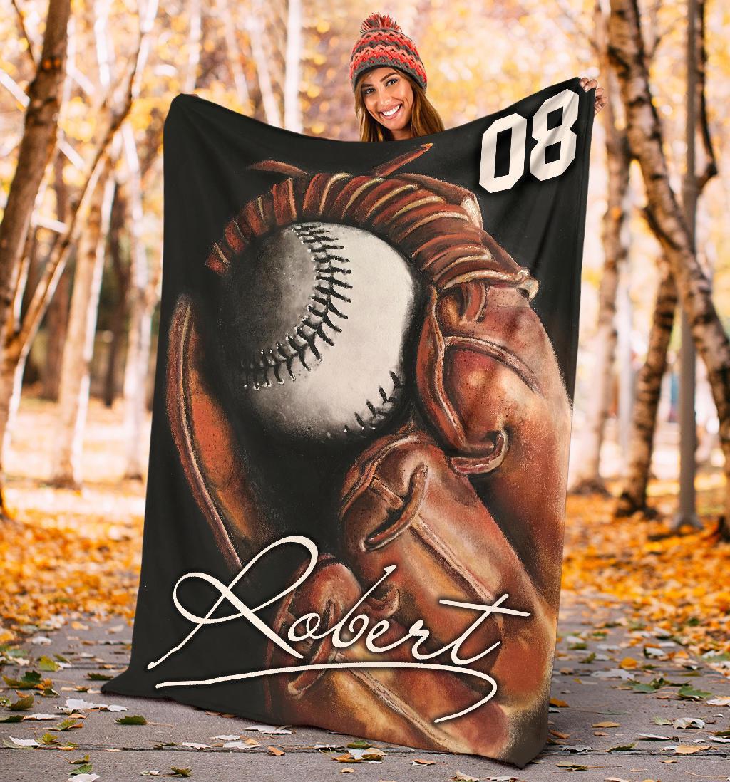 litzzy Personalized Baseball Glove Fleece Blanket - Ty0911207 Quilt Blanket   