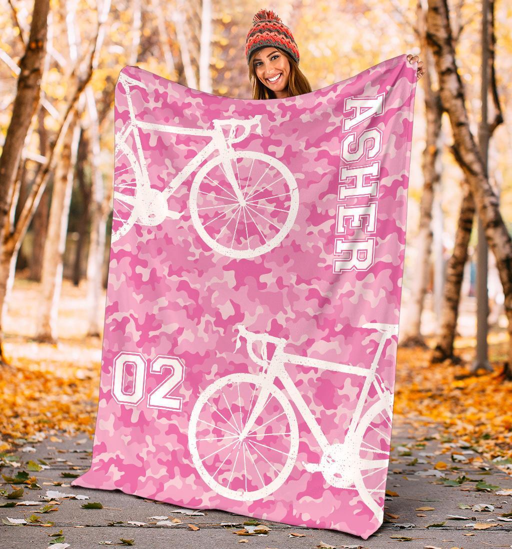 litzzy Personalized Cycling Camo Fleece Blanket - Lath1911203 Quilt Blanket PINK 60 X 80 