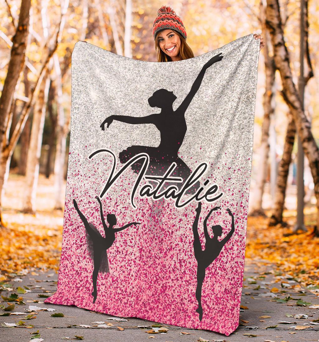 litzzy Personalized Ballet Half Glitter Collection Fleece Blanket - Tlno1211202 Quilt Blanket   