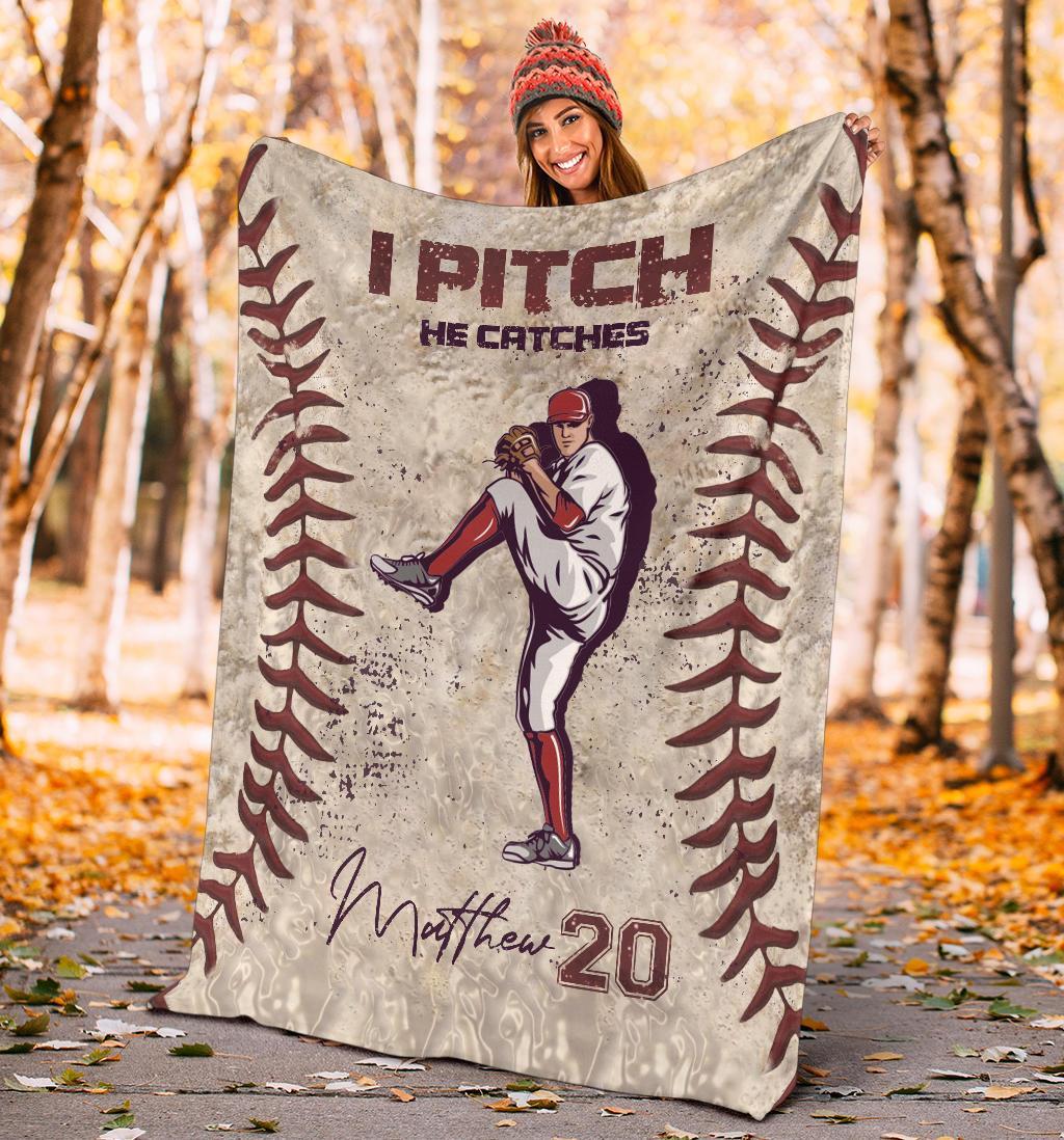 litzzy Personalized Pitcher Catcher Baseball Fleece Blanket - Lath1611203 Quilt Blanket 50x60 PITCHER 