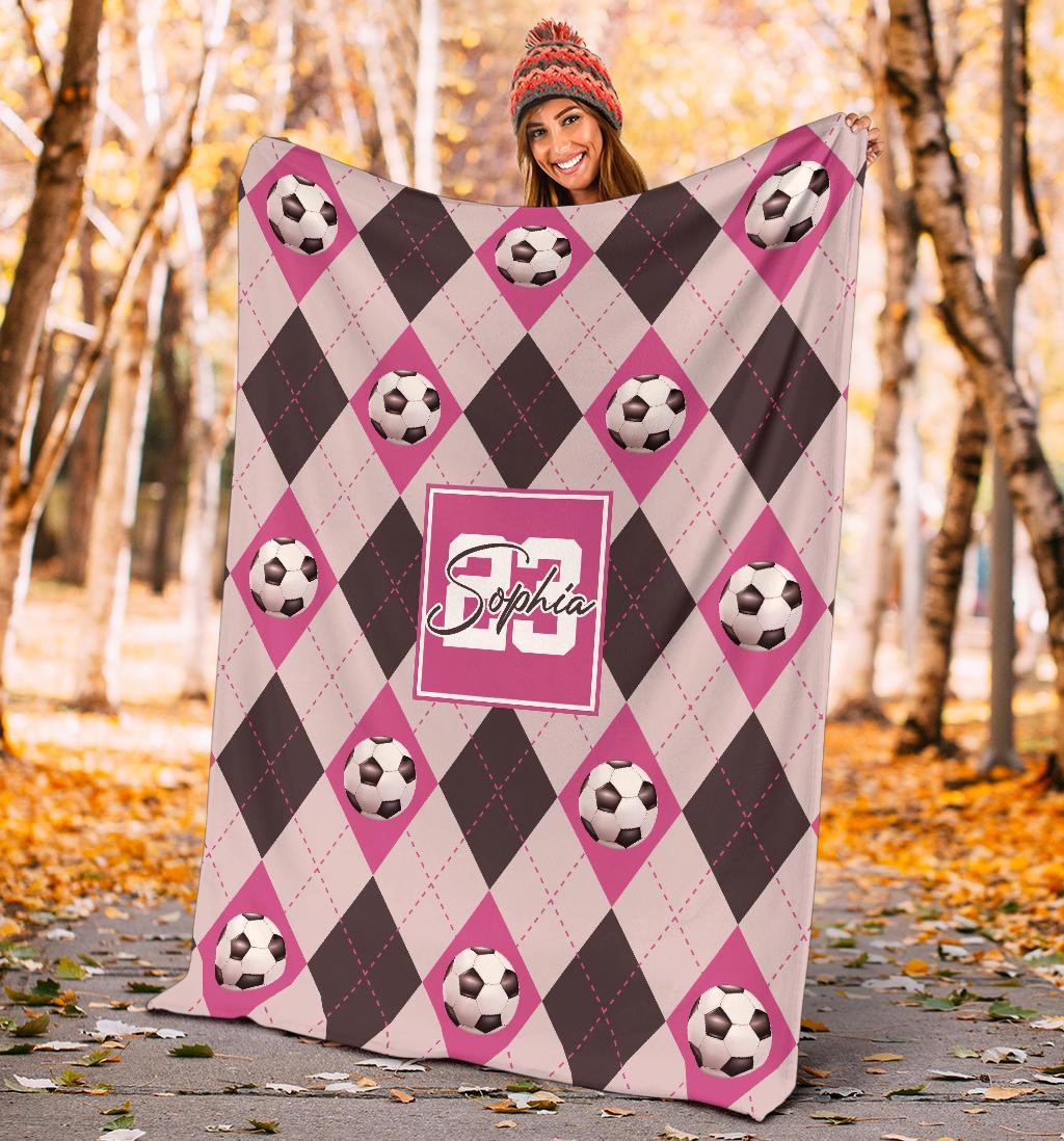 litzzy Personalized Soccer Argyle Pattern Fleece Blanket - Tlno2311201 Quilt Blanket   