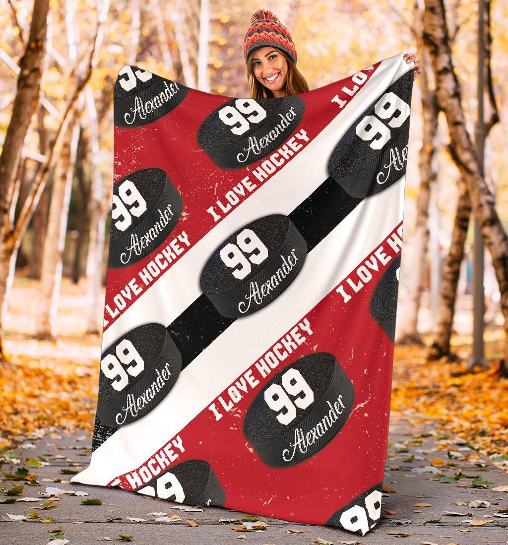 litzzy Personalized I Love Hockey Fleece Blanket - Latg1911202 Quilt Blanket   
