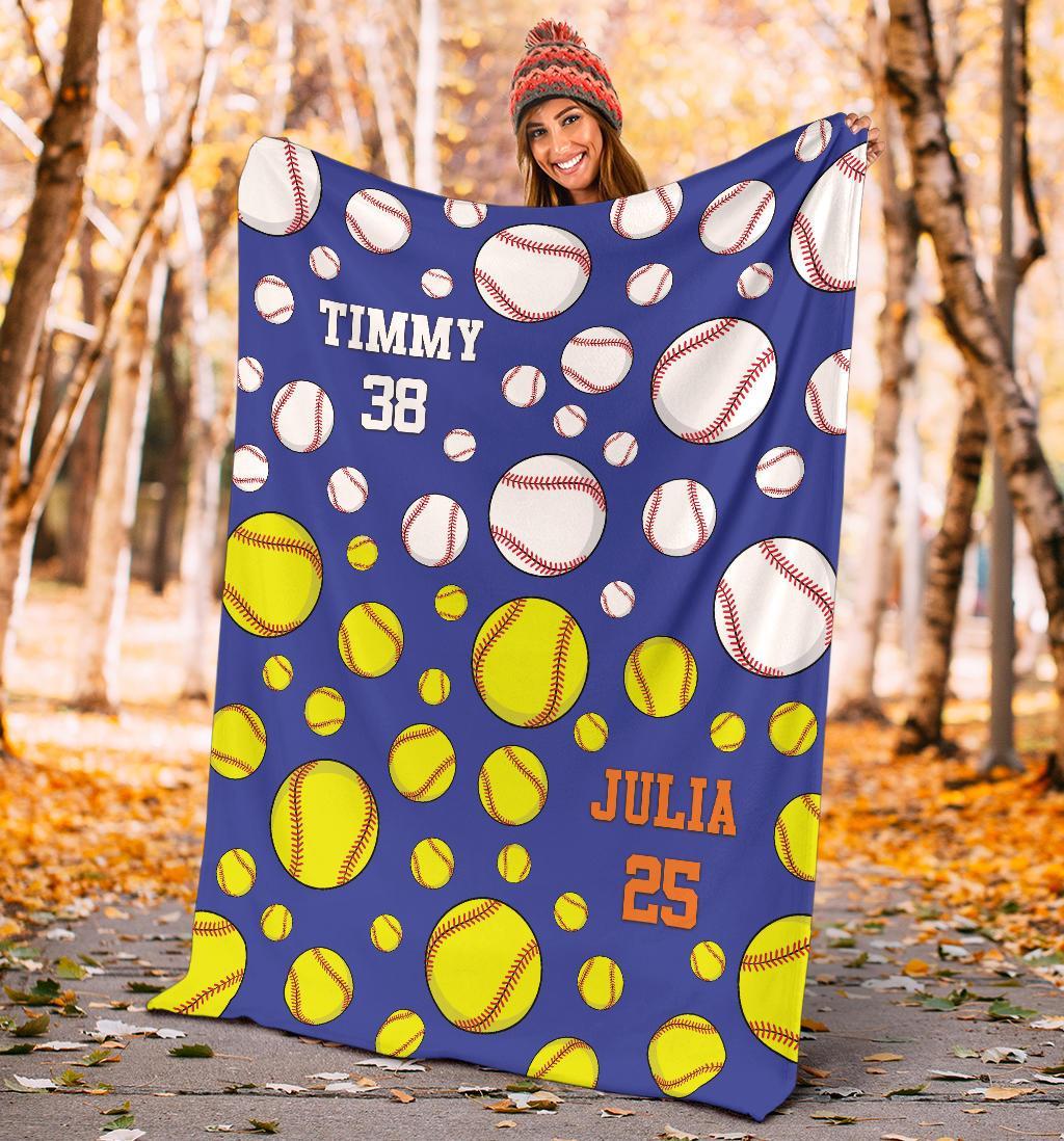 litzzy Personalized Baseball Softball Balls Fleece Blankets - Tlnb1311201Ki Quilt Blanket BLUE 60 X 80 