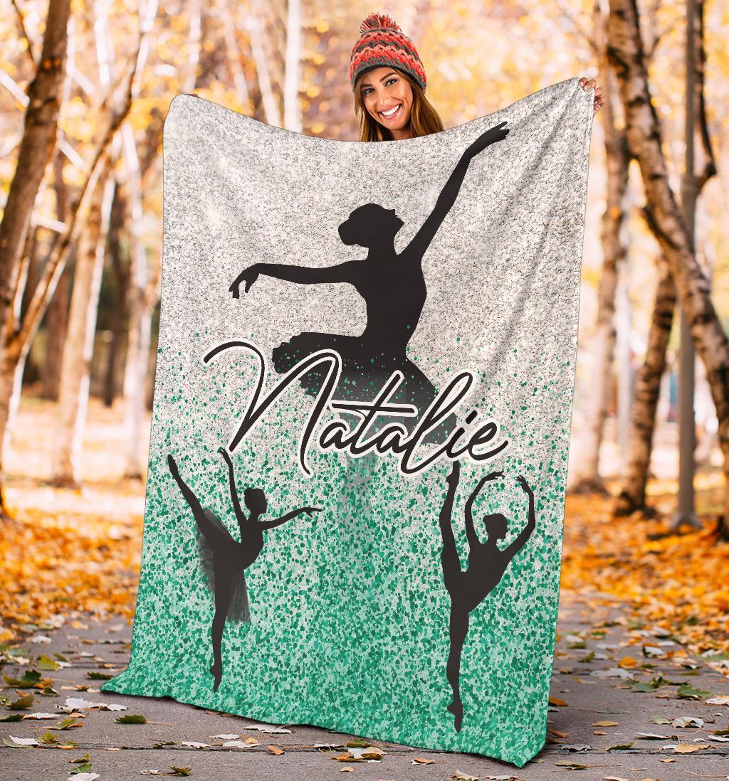 litzzy Personalized Ballet Half Glitter Collection Fleece Blanket - Tlno1211202 Quilt Blanket TEAL 60 X 80 