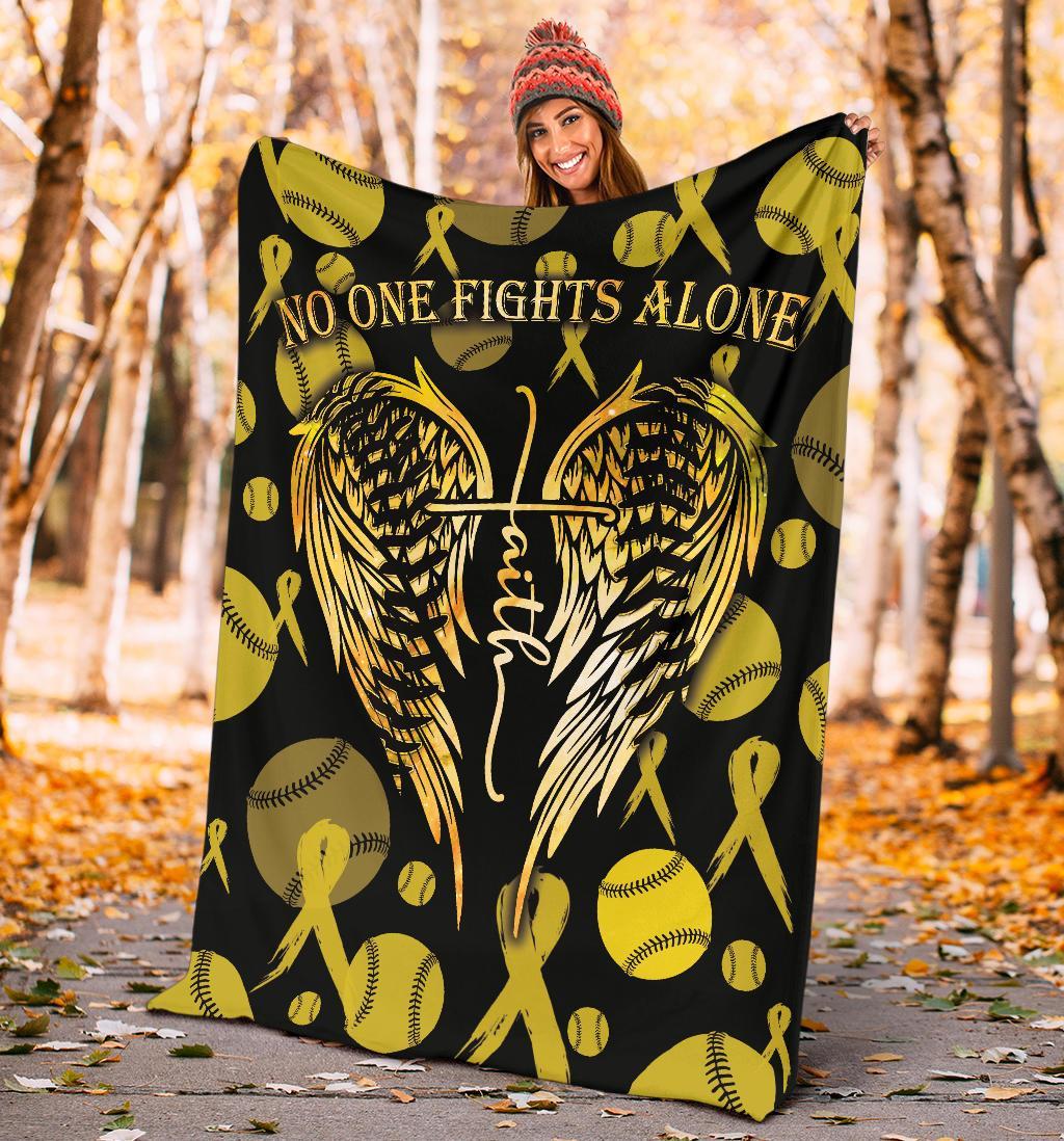 litzzy No One Fights Alone Ball Fleece Blanket - Lath3011203 Quilt Blanket CHILDHOOD CANCER AWARENESS 50 X 60 
