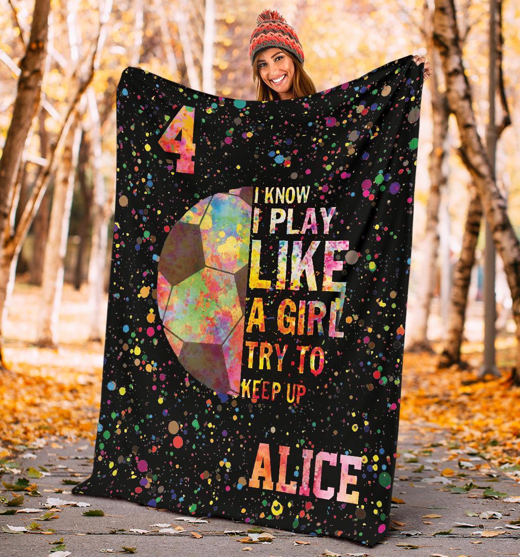 litzzy Personalized Play Like A Girl Soccer Fleece Blanket - Tltm2411201 Quilt Blanket   