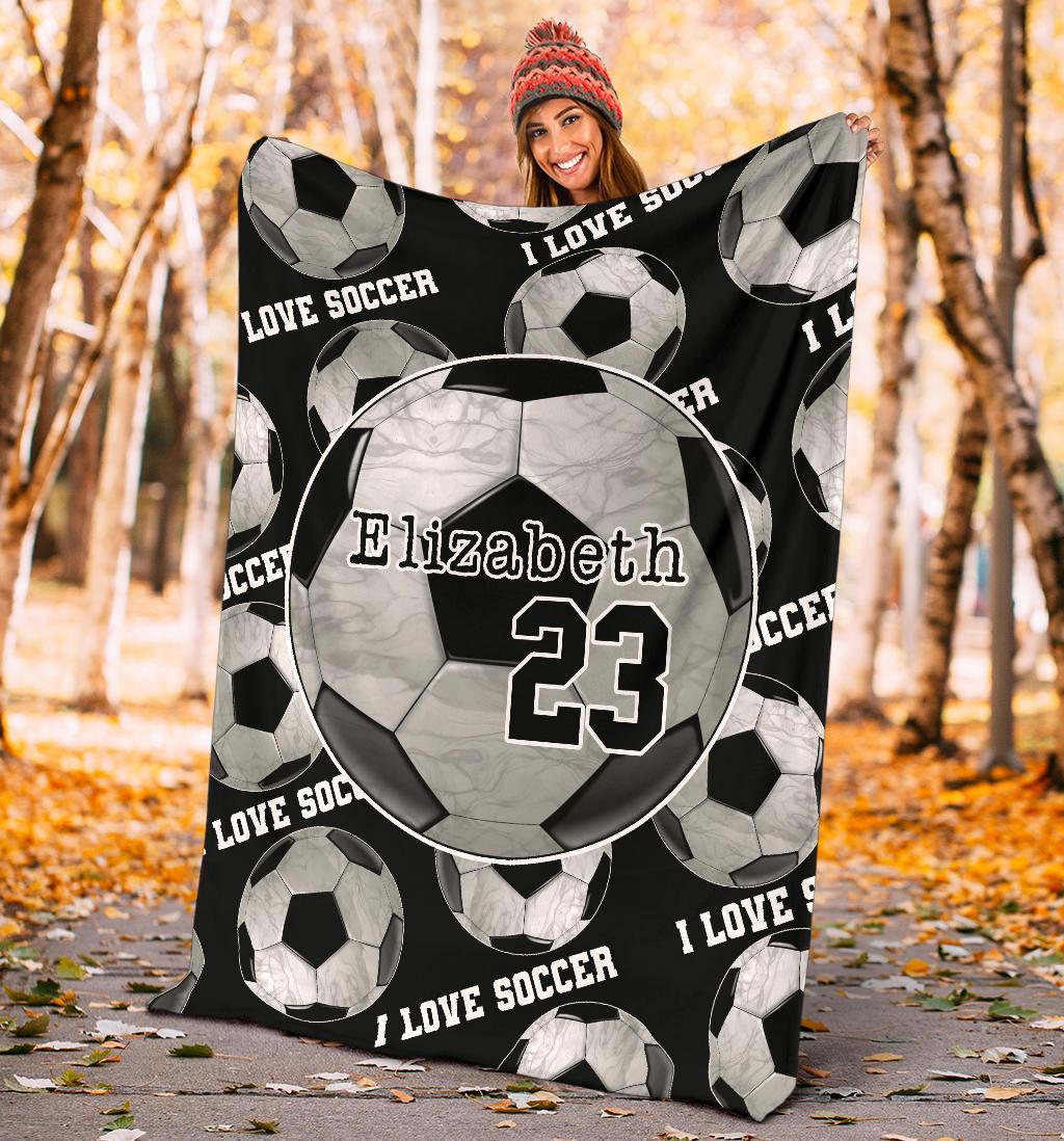 litzzy Personalized I Love Soccer Fleece Blanket - Ty0911206Ki Quilt Blanket   