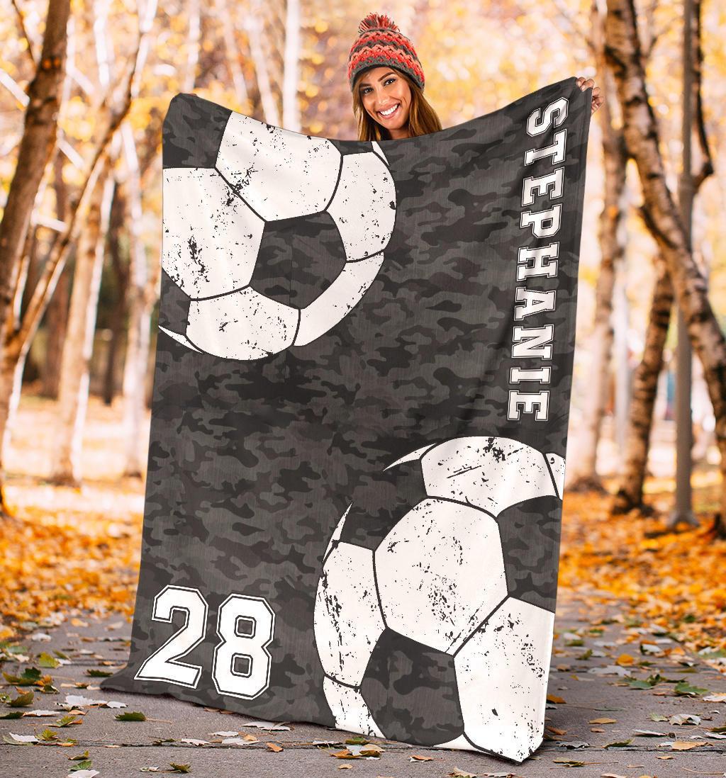 litzzy Personalized Soccer Camouflage Collection Fleece Blanket - Tlnh0911202 Quilt Blanket BLACK 50 x 60 