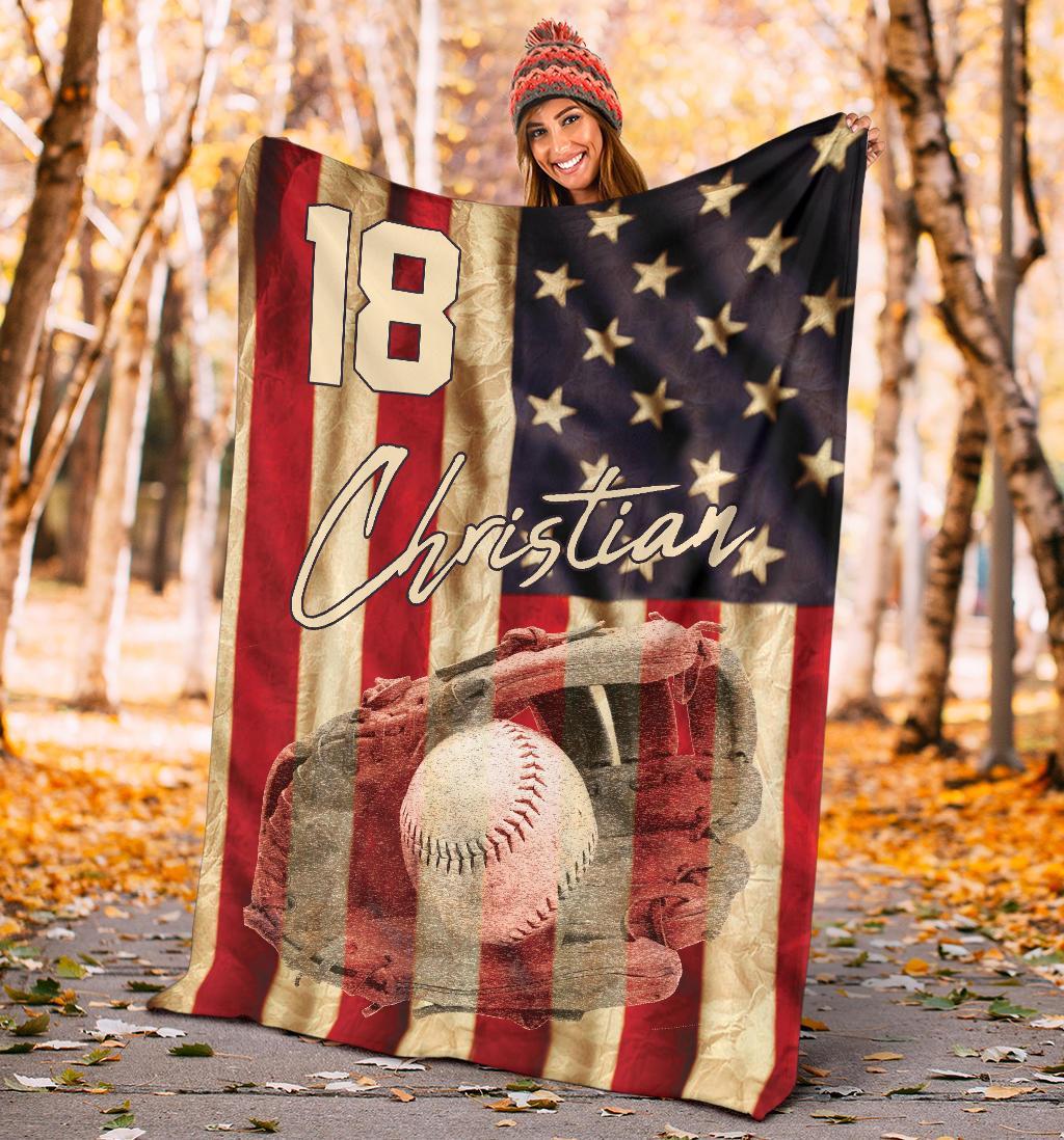 litzzy Personalized Baseball Glove American Flag - Tlnh06101201 Quilt Blanket   