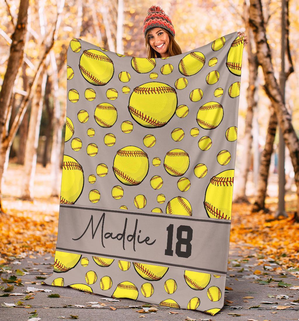 litzzy Personalized Softball Balls Fleece Blanket - Tltm1411201 Quilt Blanket   