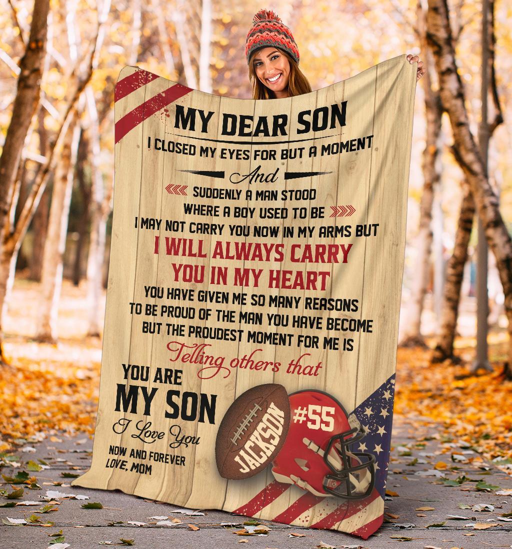 litzzy Personalized Football Carry You In My Heart Fleece Blanket - Tlno2711201 Quilt Blanket   