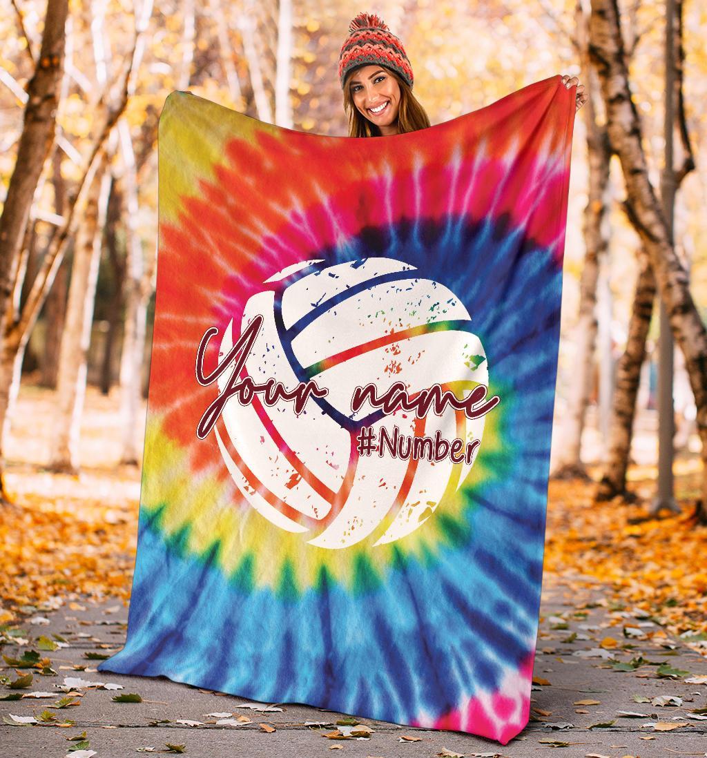 litzzy Personalized Volleyball Tie Dye Fleece Blanket - Tlno0212201 Quilt Blanket   