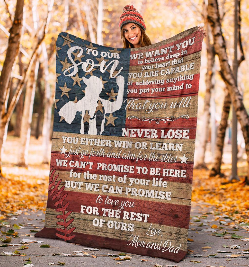 litzzy Personalized Baseball To Our Son Flag Fleece Blanket - Tltm2811201 Quilt Blanket   