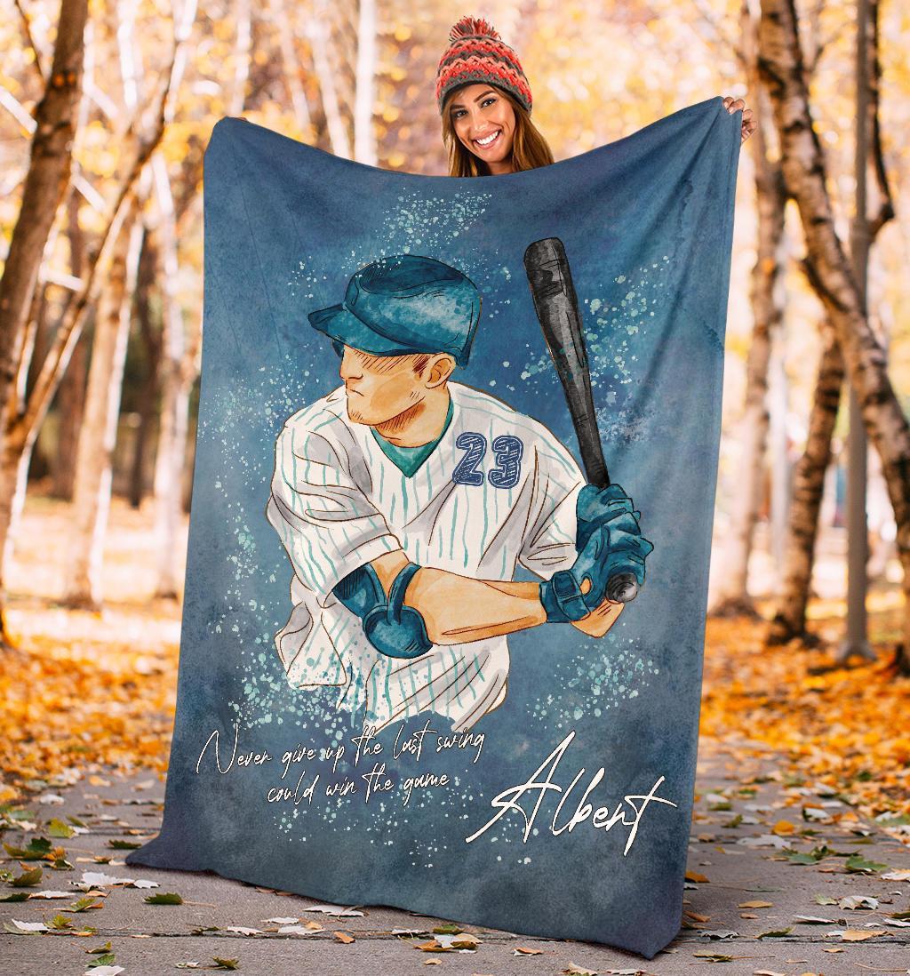 litzzy Personalized Baseball Player Fleece Blanket - Lath1011203Ki Quilt Blanket   