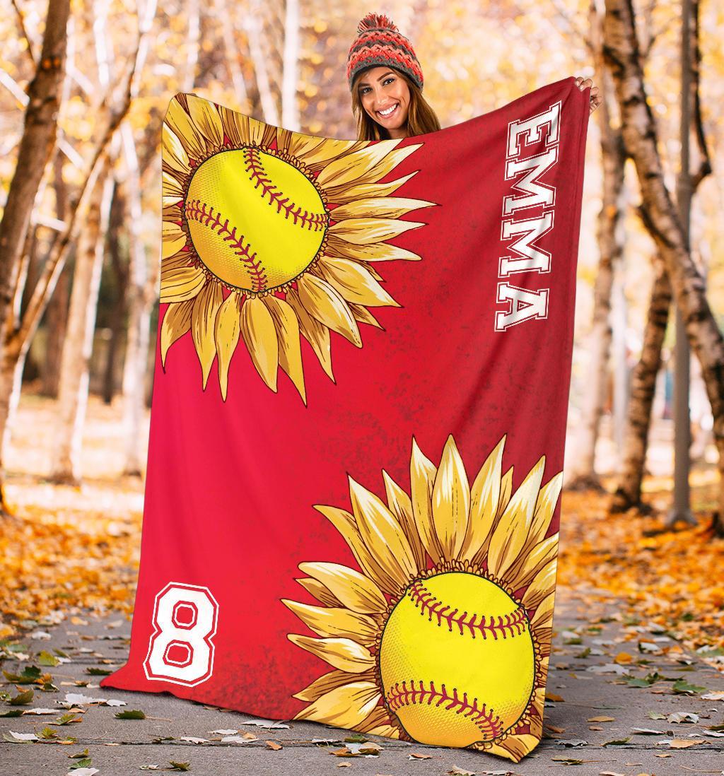 litzzy Personalized Softball Sunflower Fleece Blanket - Laci2411202 Quilt Blanket   
