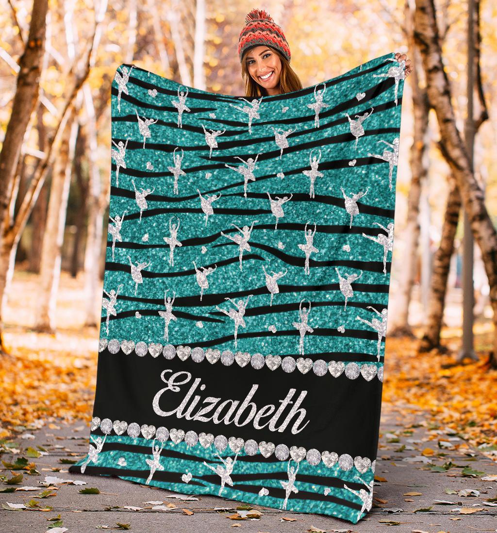 litzzy Personalized Ballet Glitter Zebra Fleece Blanket - Tlty1711202 Quilt Blanket   