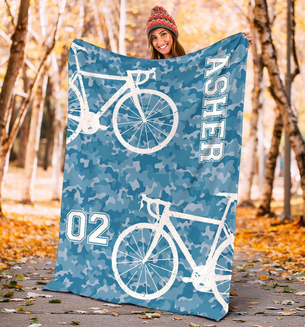 litzzy Personalized Cycling Camo Fleece Blanket - Lath1911203 Quilt Blanket   